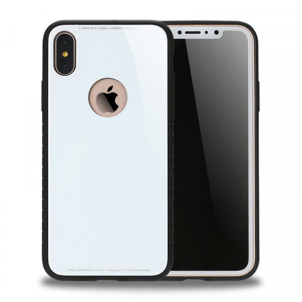 Wholesale iPhone XS / X Design Tempered Glass Hybrid Case (White)